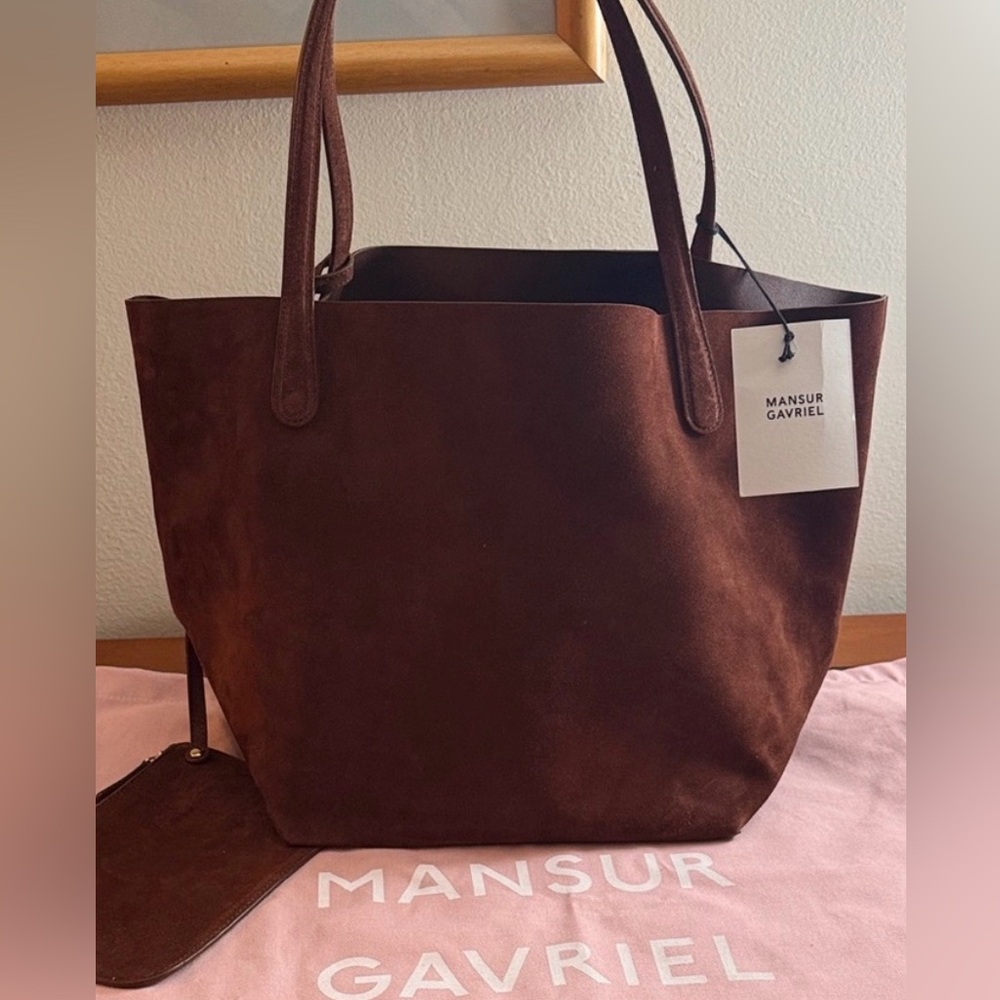NWT Mansur Gavriel Brown suede soft Tote Leather inside With pouch and large bag